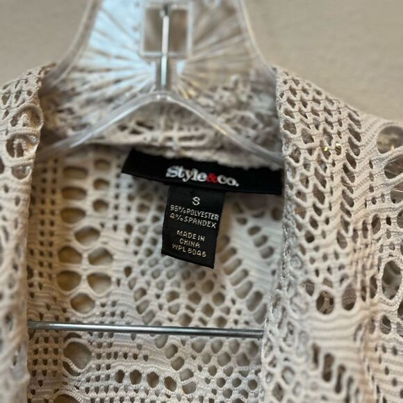 Style & Co. Cream Crochet Open Front Cardigan Small - Picture 8 of 9